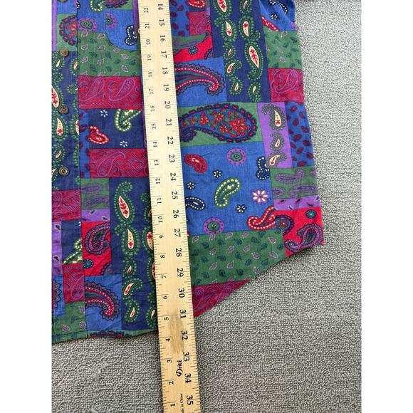 Vintage Chaps Ralph Lauren Men's Paisley Button Up Shirt XL Short Sleeve - Picture 7 of 9